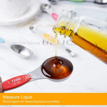 Magnetic Measuring Spoons Set of 8 Stainless Steel Stackable Dual Sided Nesting Teaspoons and Tablespoons for Measuring Dry and Liquid Ingredients