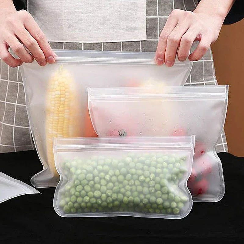 Reusable PEVA Ziplock Storage Bags – BPA-Free, Leak-Proof Freezer & Lunch Bags (1/5/10 Pcs)