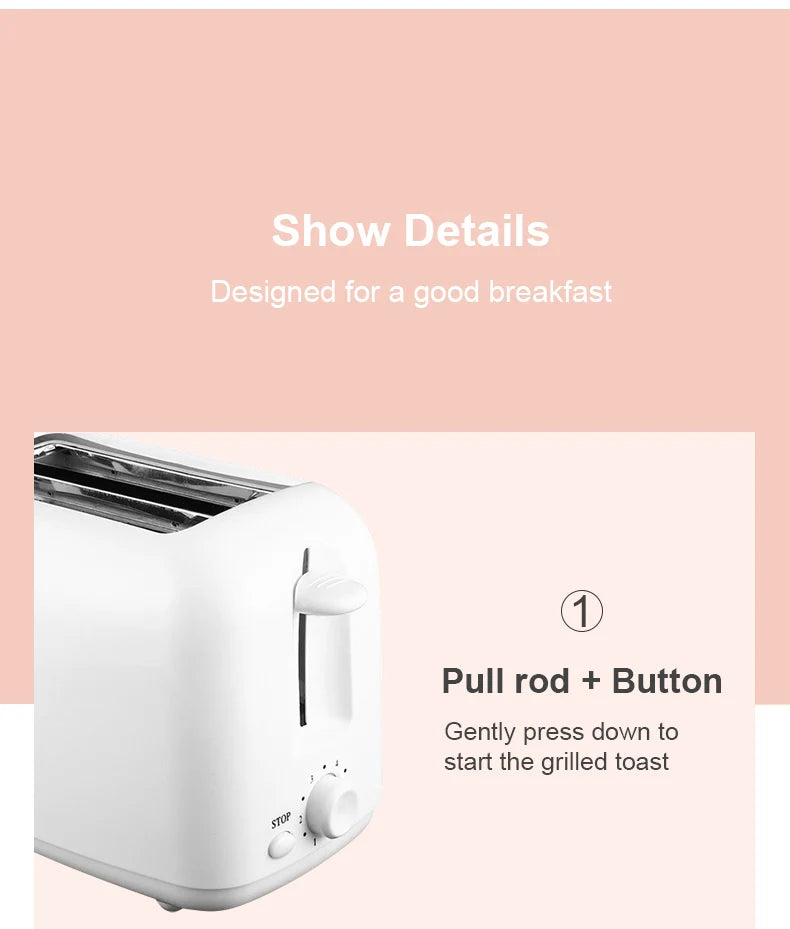 2025 Portable Mini Breakfast Toaster – 2-Slice Automatic Pop-Up Toaster with 6 Browning Modes & Removable Crumb Tray