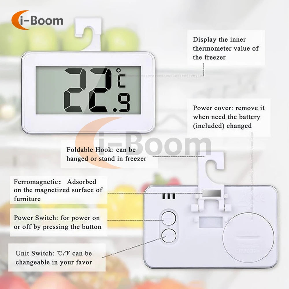 Electronic Refrigerator Thermometer – Magnetic Digital Temperature Monitor with Automatic Frost Alarm