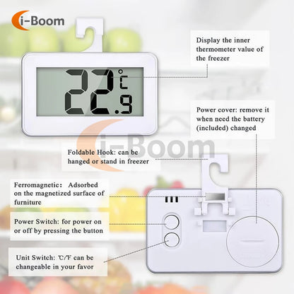 Electronic Refrigerator Thermometer – Magnetic Digital Temperature Monitor with Automatic Frost Alarm