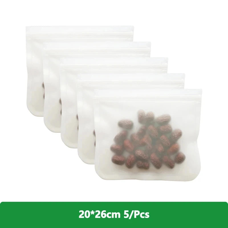 Reusable PEVA Ziplock Storage Bags – BPA-Free, Leak-Proof Freezer & Lunch Bags (1/5/10 Pcs)