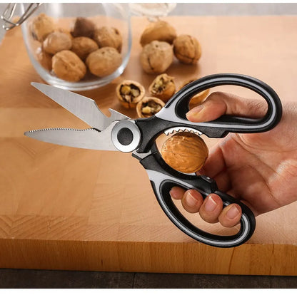 Stainless Steel Multifunctional Kitchen Scissors – Heavy-Duty Chicken Bone Shears with Bottle Opener, Nutcracker & Protective Cover