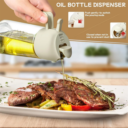 16oz/470ML Glass Oil Dispenser with Automatic Flip Lid — 2-in-1 Kitchen Bottle & Cooking Sprayer