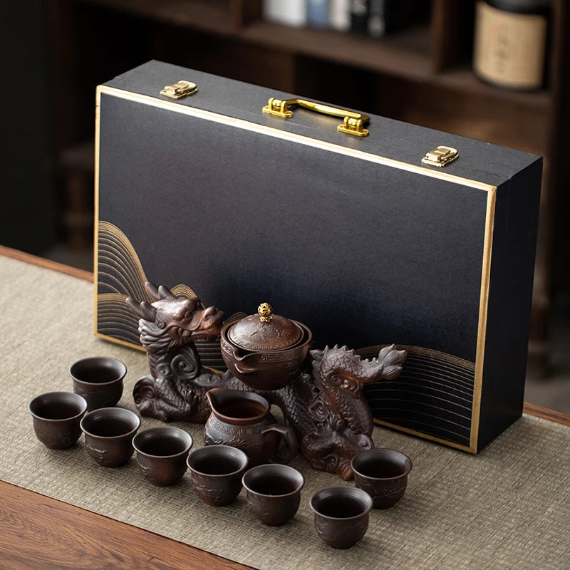 1 set, creative lazy tea set, semi-automatic dragon teapot, magnetic rotating water-conducting tea set, Chinese Kung Fu tea set
