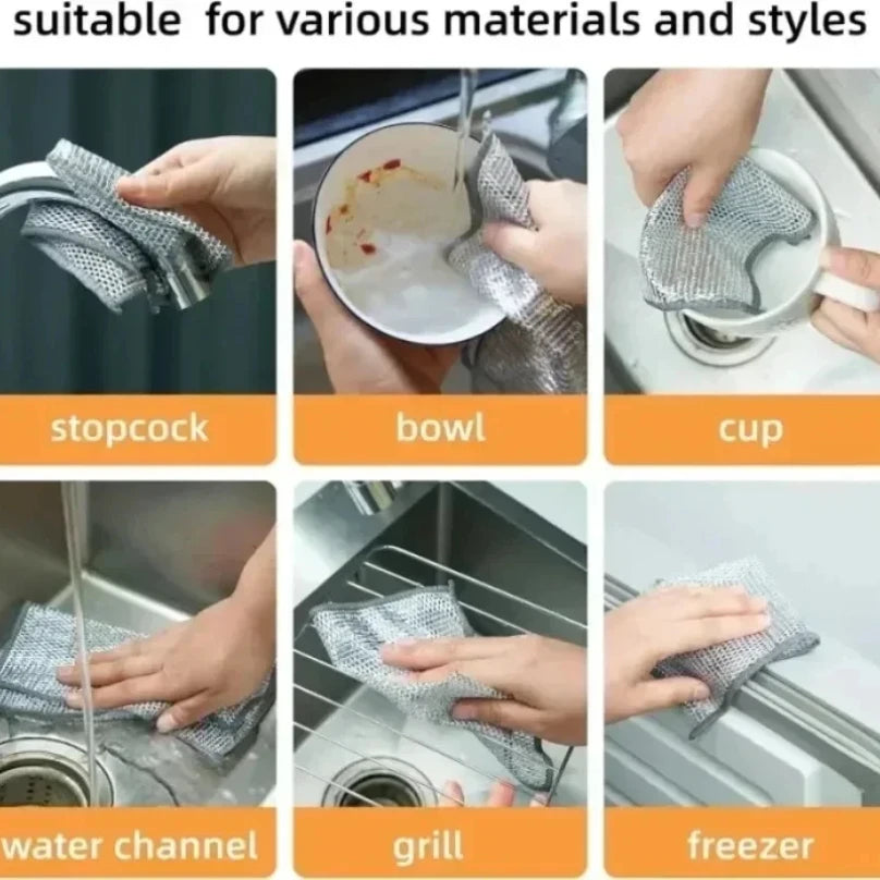 Magic Double-Sided Metal Wire Cleaning Cloths – Thickened Heavy-Duty Scrubber Rags for Pots, Pans & Kitchen Cleaning (1–20 PCS)