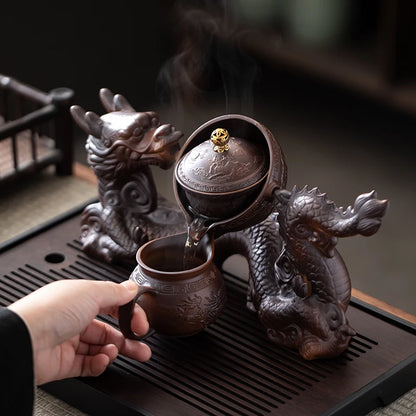1 set, creative lazy tea set, semi-automatic dragon teapot, magnetic rotating water-conducting tea set, Chinese Kung Fu tea set
