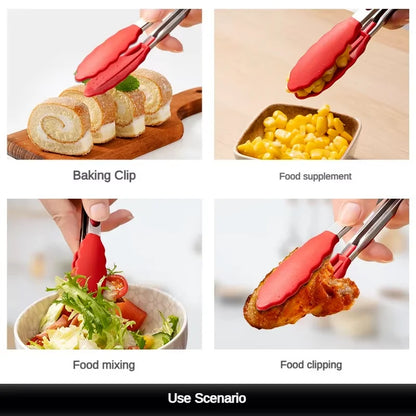 Anti-Slip Stainless Steel Cooking & Serving Tongs – Heat-Resistant Silicone Food Clip for Kitchen & BBQ
