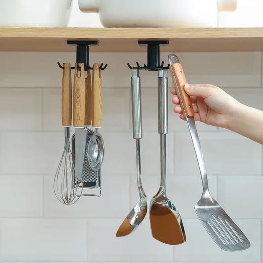 2PCS Kitchen Hook Organizer – Wall-Mounted Hanger & Dish Lid Rack for Cups, Utensils & Bathroom Storage (6 Hooks, PP/ABS)