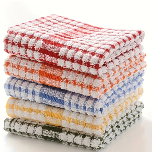 5-Pack Cotton Plaid Dish Towels – Super Absorbent Reusable Kitchen Cleaning Cloths (Assorted Colors)