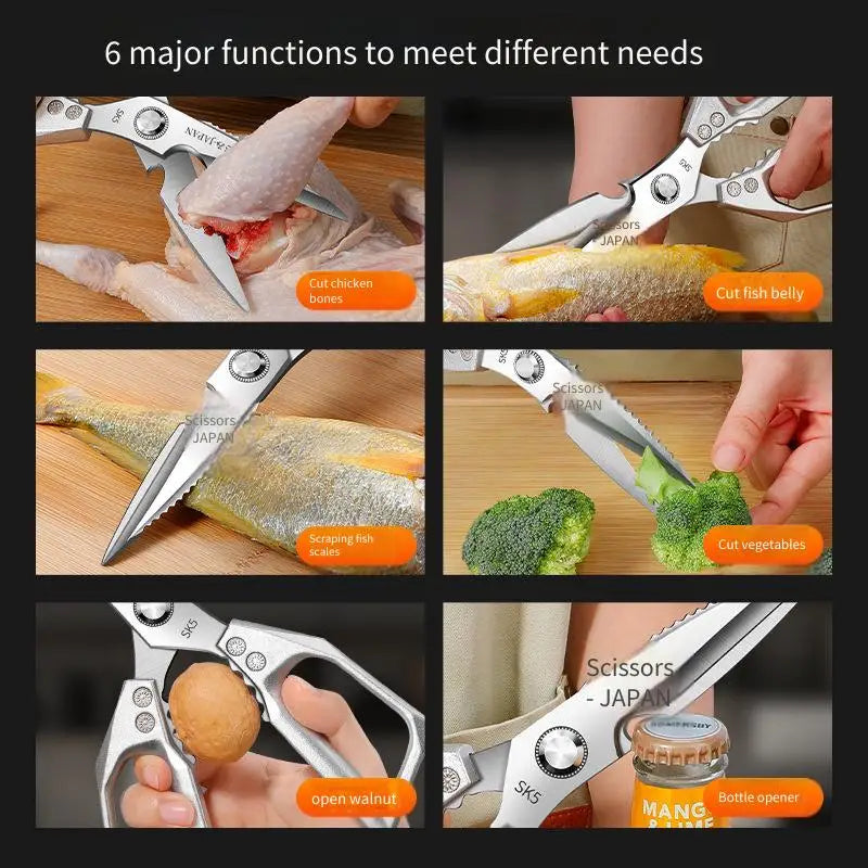 Stainless Steel Heavy-Duty Kitchen Scissors – Multi-Functional Bone Cutter for Chicken, Fish, Meat, Fruits & Vegetables