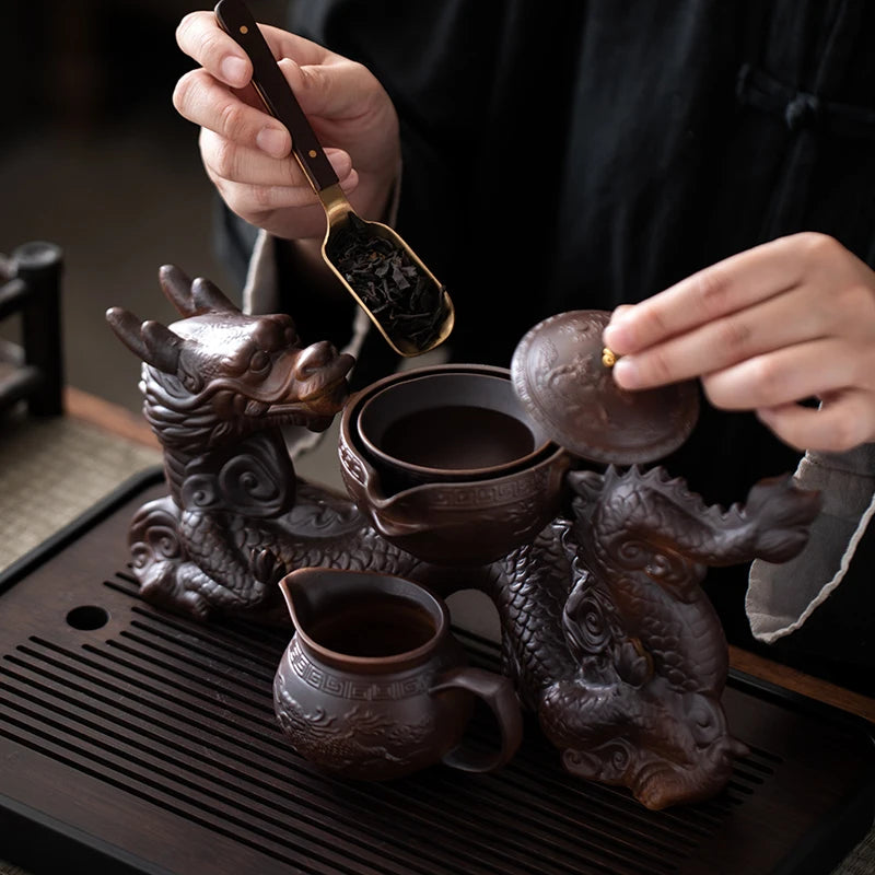 1 set, creative lazy tea set, semi-automatic dragon teapot, magnetic rotating water-conducting tea set, Chinese Kung Fu tea set