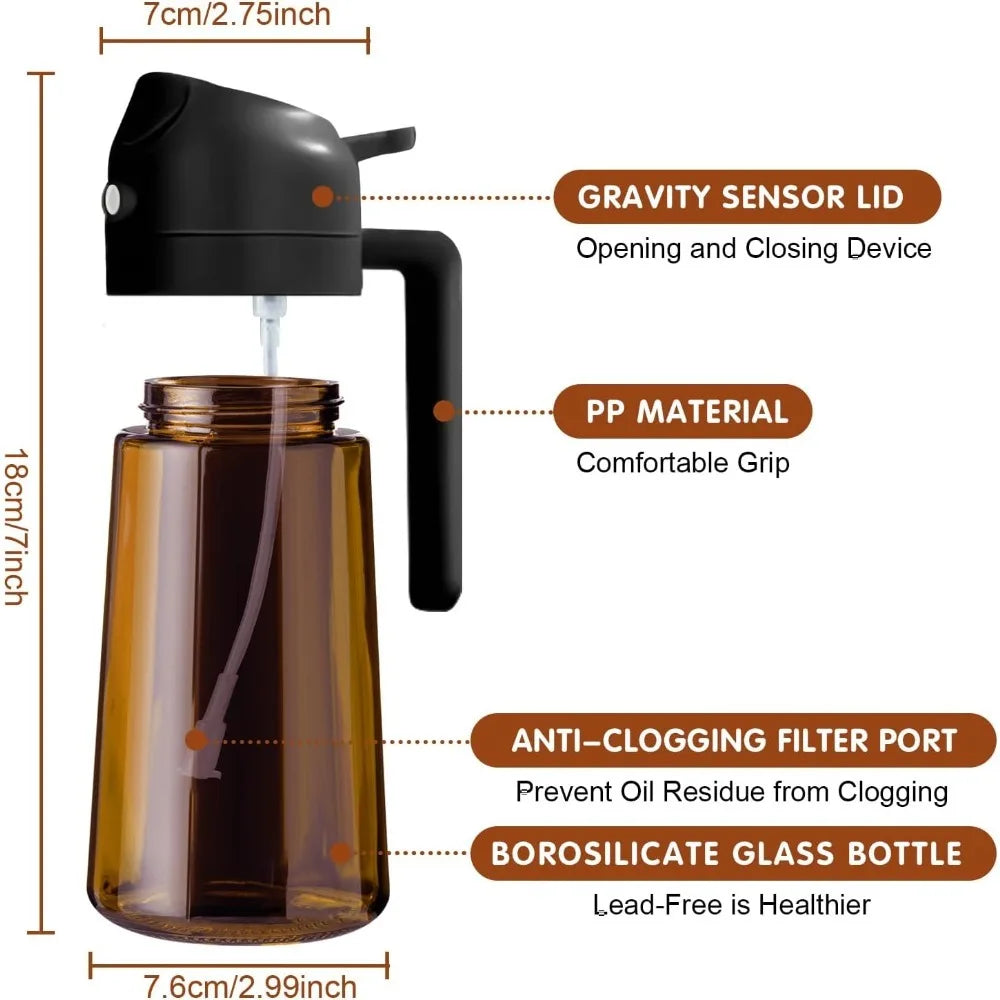 470ML Dark Glass Oil Sprayer – Light-Blocking Olive Oil Dispenser for Cooking, Air Fryer, BBQ & Seasoning