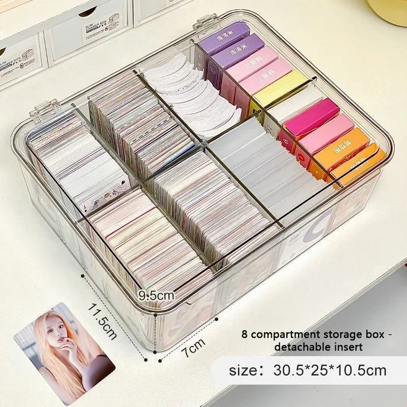 Acrylic Compartment Flip Box – Transparent Photocard Organizer & Display Case for K-Pop Cards, Stationery & Small Items