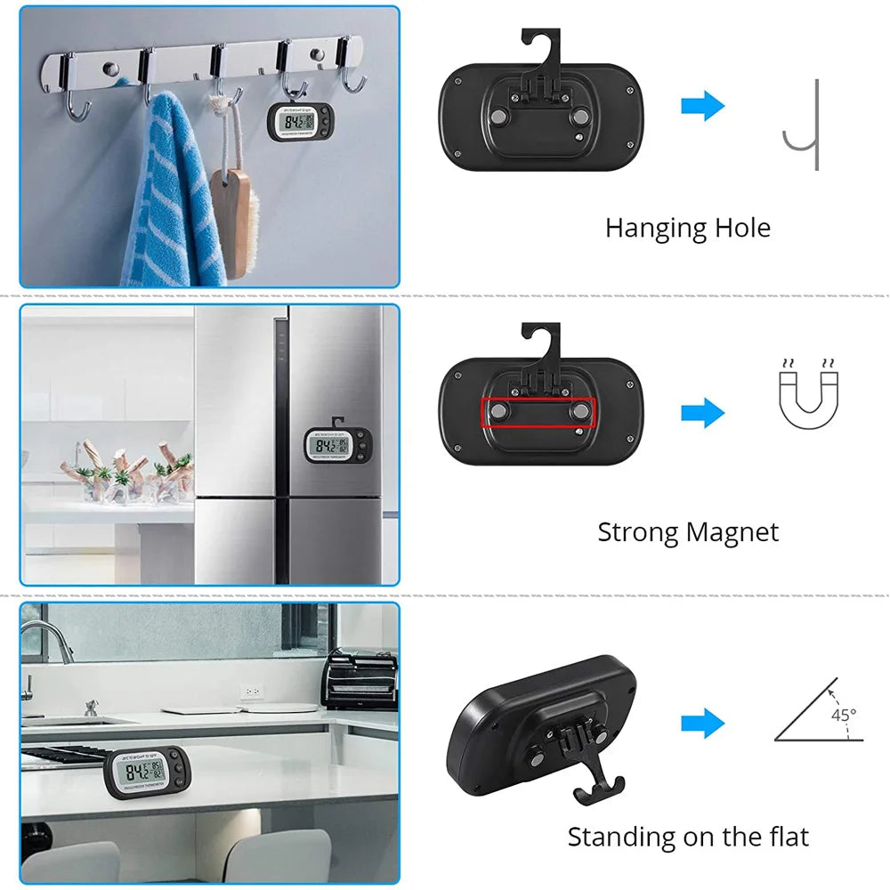 LCD Display Magnetic Hanging Refrigerator & Freezer Thermometer – Digital Temperature Meter for Fridge, Freezer & Kitchen Use