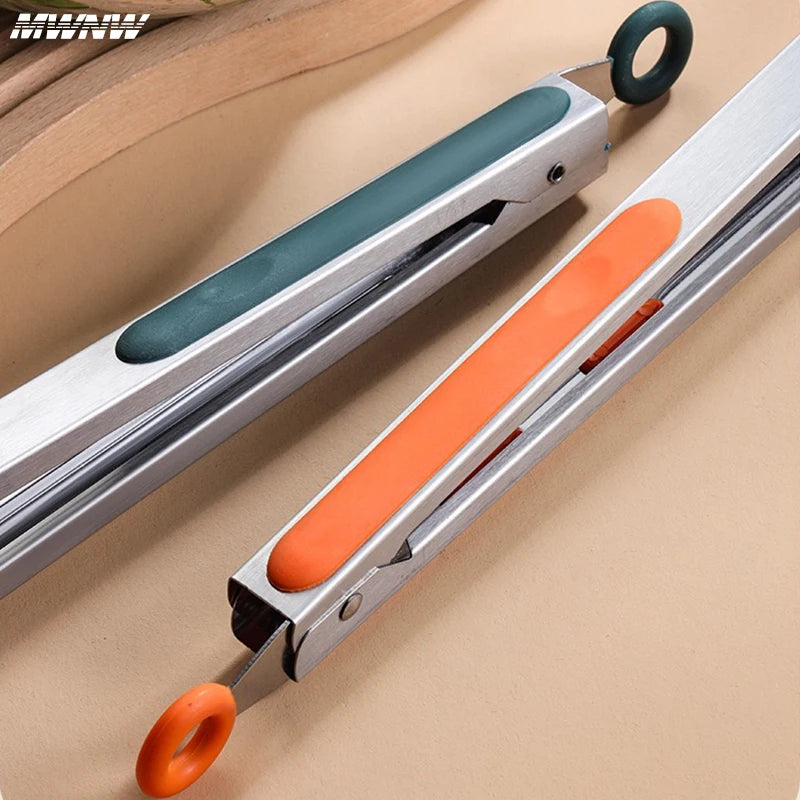 9-Inch Stainless Steel & Silicone Food Clip With Support Bracket – High-Temp, Anti-Scald Kitchen & BBQ Tongs