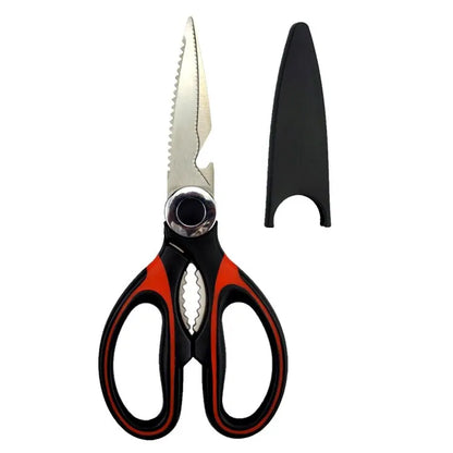 Stainless Steel Multifunctional Kitchen Scissors – Heavy-Duty Chicken Bone Shears with Bottle Opener, Nutcracker & Protective Cover