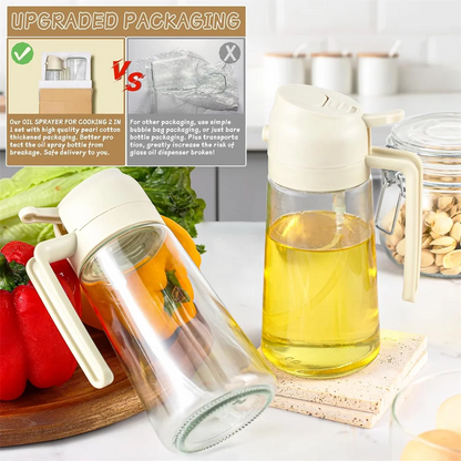 16oz/470ML Glass Oil Dispenser with Automatic Flip Lid — 2-in-1 Kitchen Bottle & Cooking Sprayer