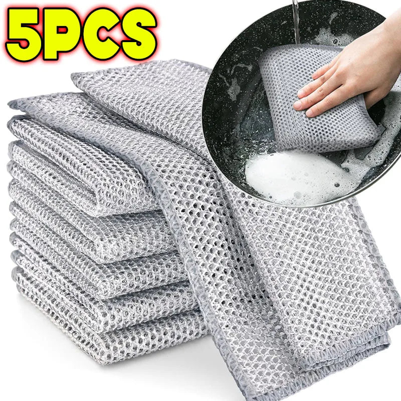 Magic Double-Sided Metal Wire Cleaning Cloths – Thickened Heavy-Duty Scrubber Rags for Pots, Pans & Kitchen Cleaning (1–20 PCS)