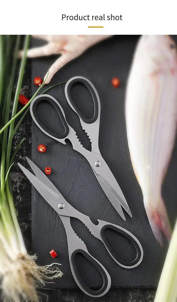 Stainless Steel Multifunction Kitchen Scissors – Heavy-Duty Bone Shears for Chicken, Fish, Vegetables & Household Use