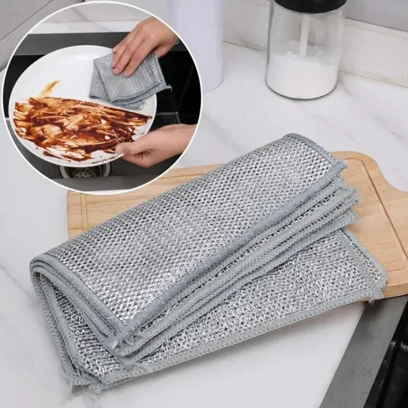 Magic Double-Sided Metal Wire Cleaning Cloths – Thickened Heavy-Duty Scrubber Rags for Pots, Pans & Kitchen Cleaning (1–20 PCS)