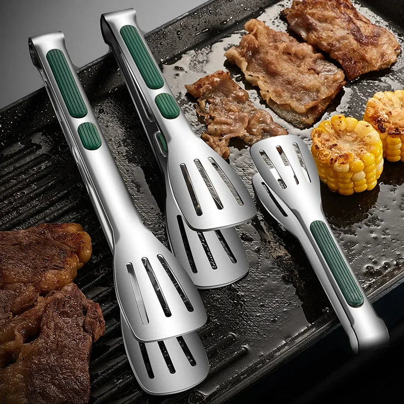 Non-Slip Stainless Steel Food Tongs – Meat, Salad & Grill Clip for Home, BBQ & Buffet