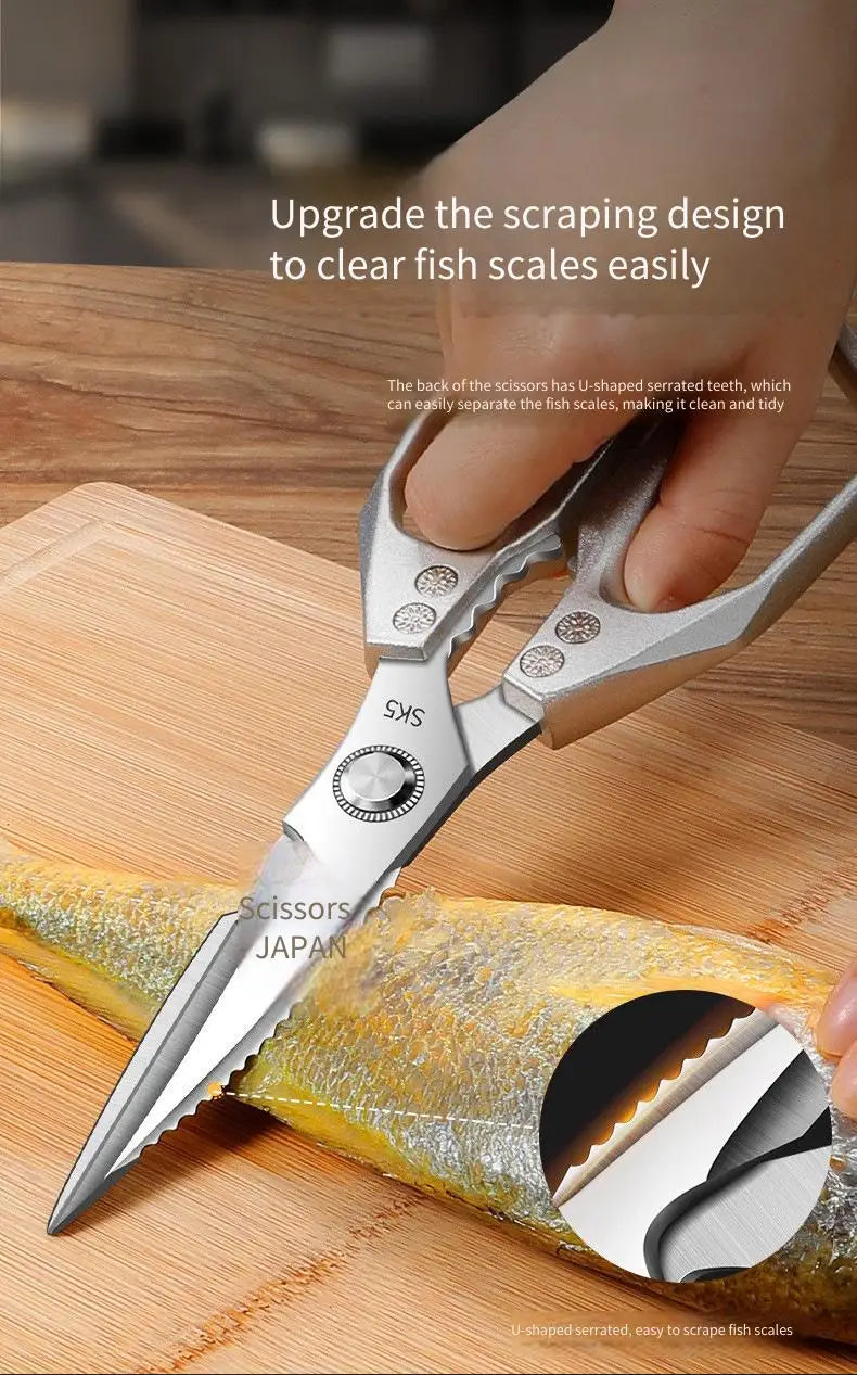 Stainless Steel Heavy-Duty Kitchen Scissors – Multi-Functional Bone Cutter for Chicken, Fish, Meat, Fruits & Vegetables