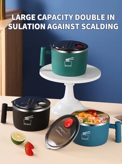 Stainless Steel Instant Noodle Bowl with Lid – Portable, Sealed & Drainable Food Container