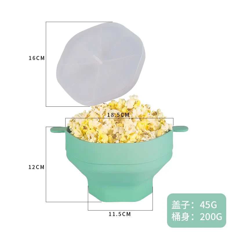 Foldable Silicone Microwave Popcorn Maker Bowl with Lid – Oil-Free DIY Popcorn Popper