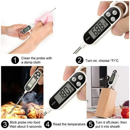 TP300 Digital Food Thermometer – Instant-Read Probe Thermometer for Meat, Oil, BBQ & Cooking