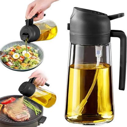 16oz/470ML Glass Oil Dispenser with Automatic Flip Lid — 2-in-1 Kitchen Bottle & Cooking Sprayer