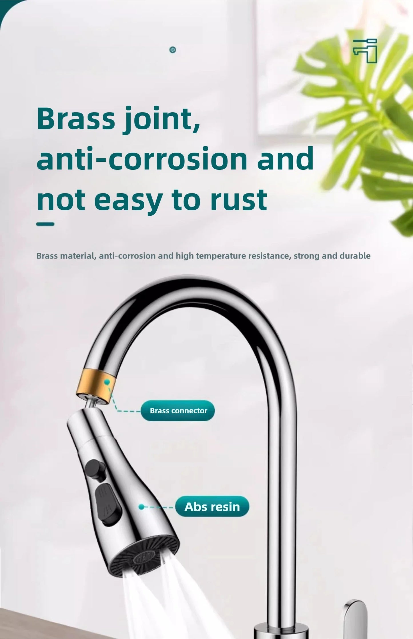 360° Rotatable Chrome Kitchen Faucet Spout – Splash-Proof, High-Pressure 3-Mode Nozzle Replacement (Easy Install)