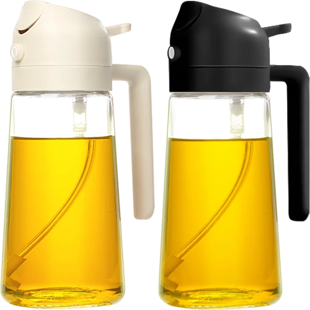 16oz/470ML Glass Oil Dispenser with Automatic Flip Lid — 2-in-1 Kitchen Bottle & Cooking Sprayer