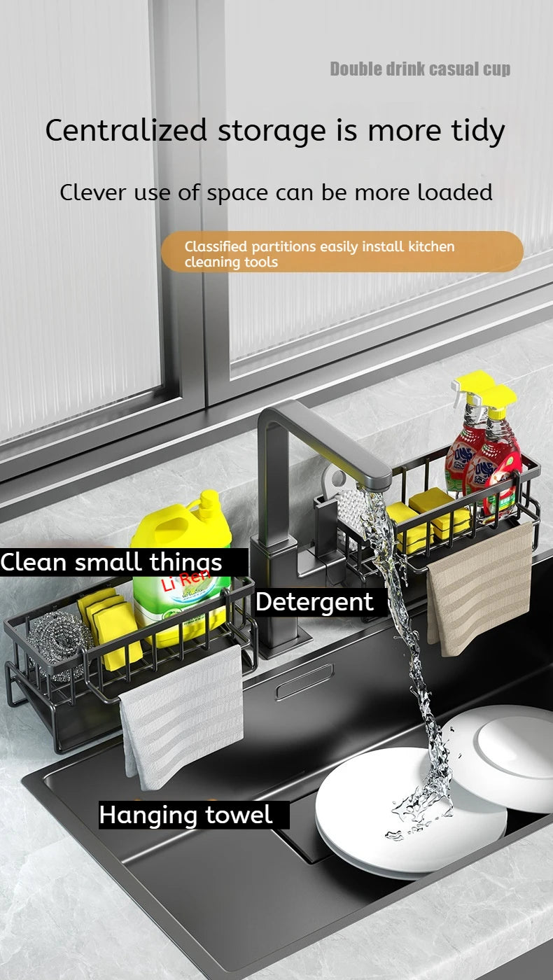 Stainless Steel Sink Drain Rack – Sponge Holder, Soap Tray & Faucet Organizer Shelf for Kitchen Storage