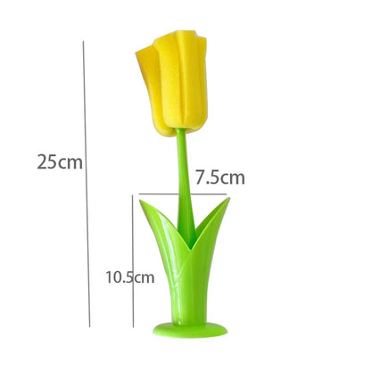 Tulip Cup Brush – 2-in-1 Cup & Glass Cleaner with Suction Base for Bottles, Tea Cups, Grooves & Sink Cleaning