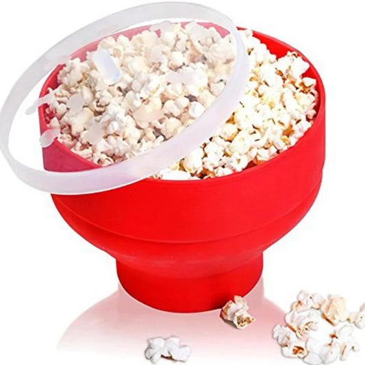 Foldable Silicone Microwave Popcorn Maker Bowl with Lid – Oil-Free DIY Popcorn Popper