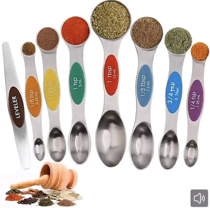Magnetic Measuring Spoons Set of 8 Stainless Steel Stackable Dual Sided Nesting Teaspoons and Tablespoons for Measuring Dry and Liquid Ingredients