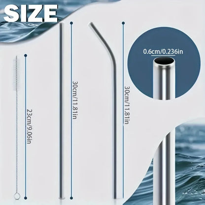 30cm Reusable Stainless Steel Drinking Straw – Extra Long Silver Straw for Smoothies, Cocktails & Tall Glasses