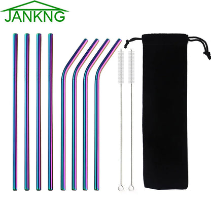 Premium 304 Stainless Steel Reusable Metal Drinking Straws – Straight & Bent Straws with Cleaning Brush | Eco-Friendly Bar & Kitchen Accessory