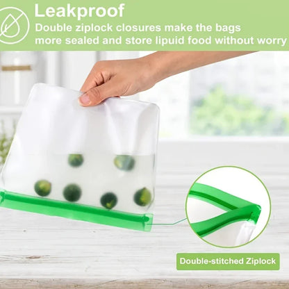Reusable Silicone & PEVA Stand-Up Food Storage Bag – Leakproof, Freezer-Safe, Eco-Friendly Ziplock Fresh Bag