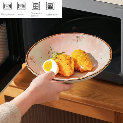 Hand-Painted Japanese Style Ceramic Noodle Bowl with Handle – Oven & Microwave Safe Bone China Tableware