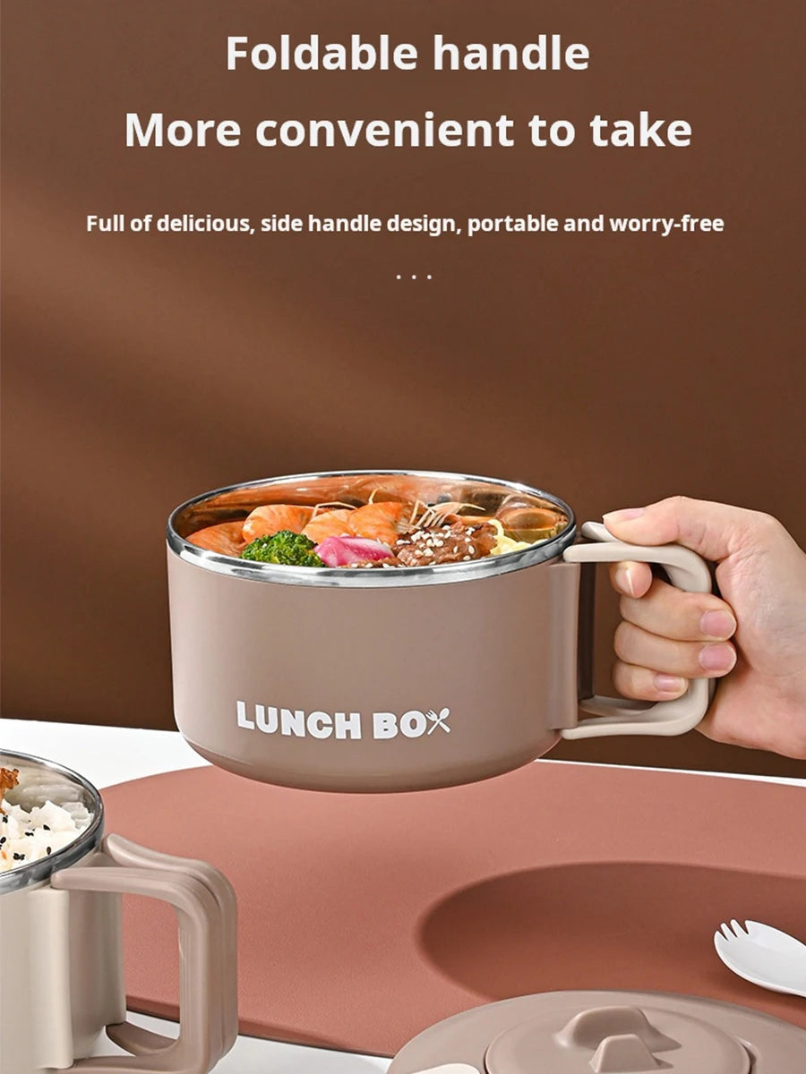 304 Stainless Steel Microwaveable Noodle Bowl – Lightweight Lunch Box with Drainable Lid & Handle