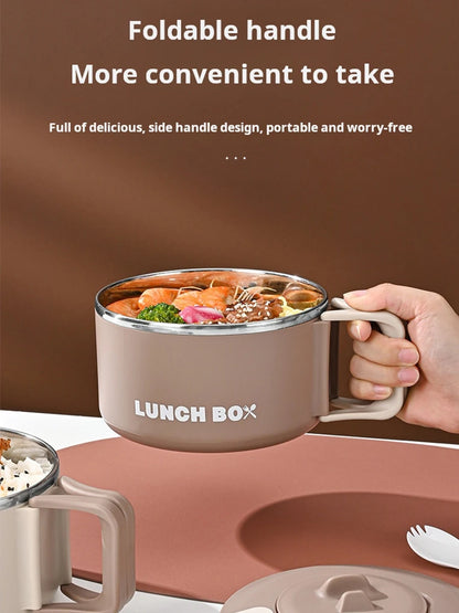 304 Stainless Steel Microwaveable Noodle Bowl – Lightweight Lunch Box with Drainable Lid & Handle