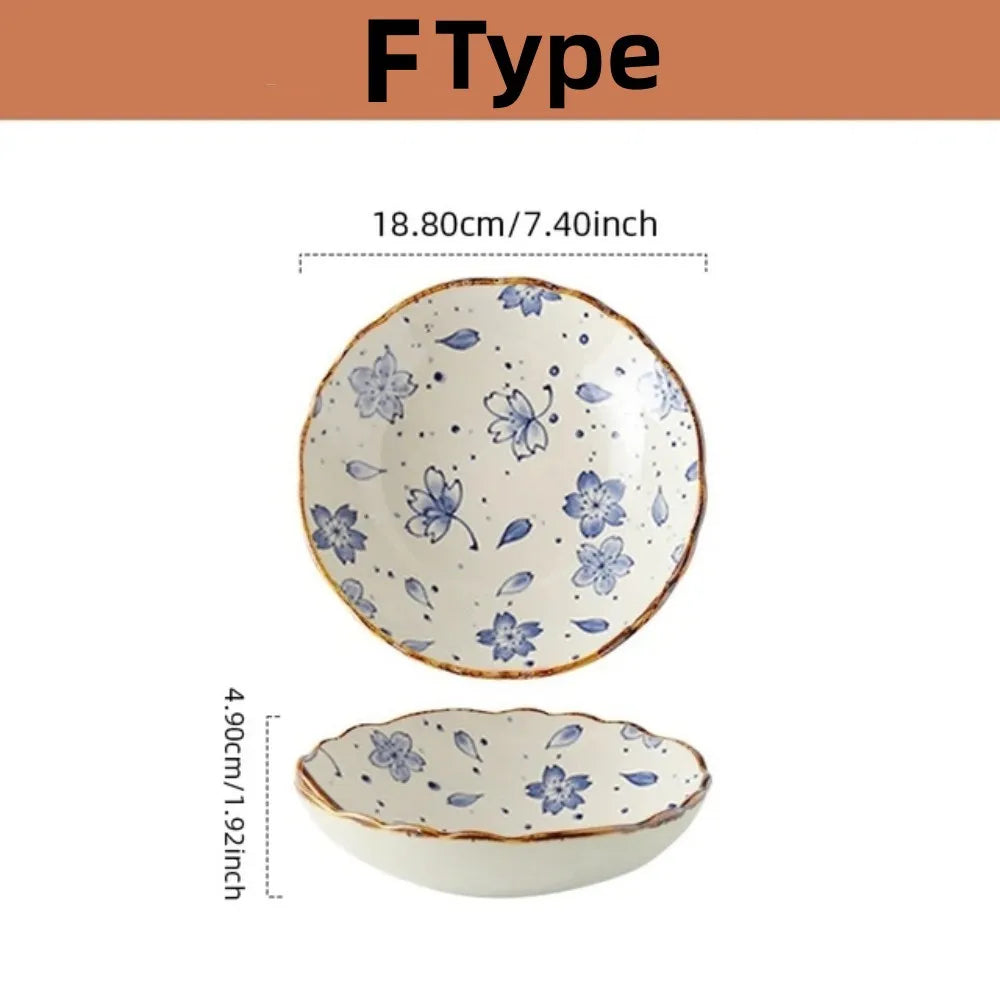 Hand-Painted Japanese Style Ceramic Noodle Bowl with Handle – Oven & Microwave Safe Bone China Tableware
