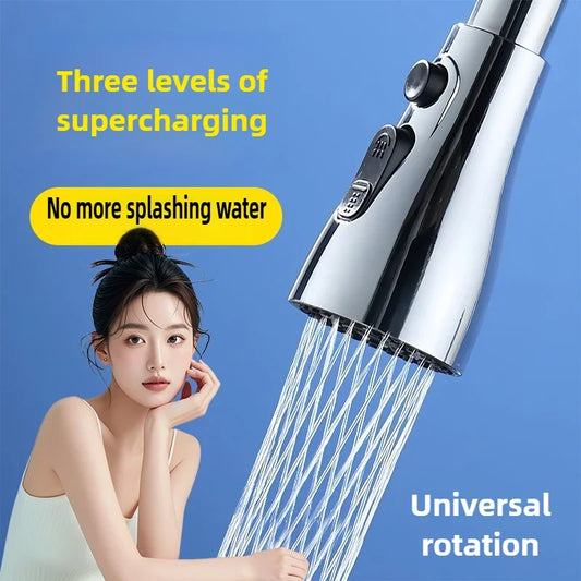 360° Rotatable Chrome Kitchen Faucet Spout – Splash-Proof, High-Pressure 3-Mode Nozzle Replacement (Easy Install)