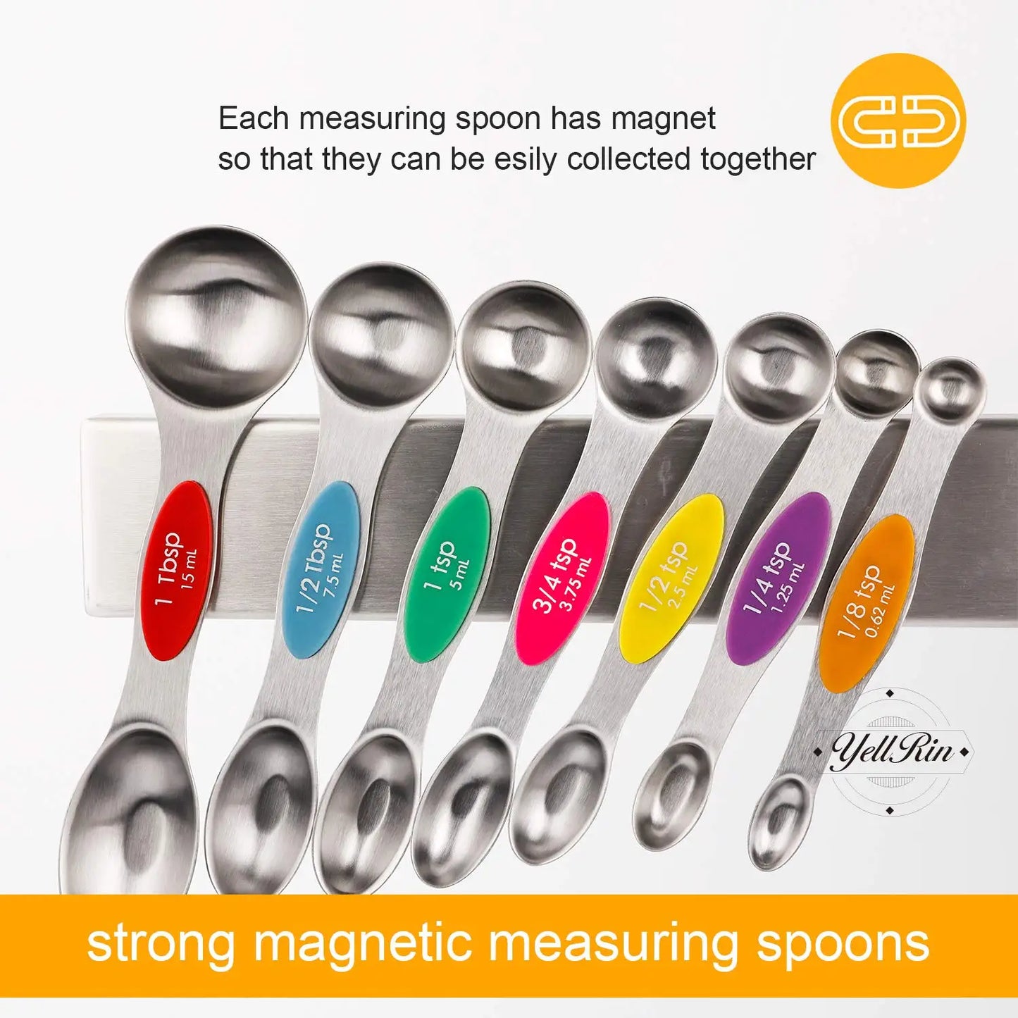 Magnetic Measuring Spoons Set of 8 Stainless Steel Stackable Dual Sided Nesting Teaspoons and Tablespoons for Measuring Dry and Liquid Ingredients