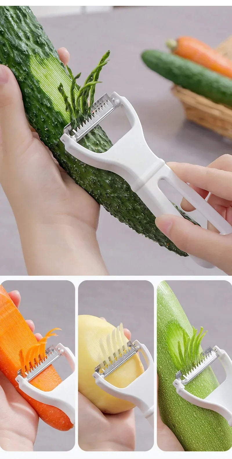 Stainless Steel Julienne Peeler &amp; Vegetable Slicer – Multi-Function Shredder for Fruits &amp; Vegetables