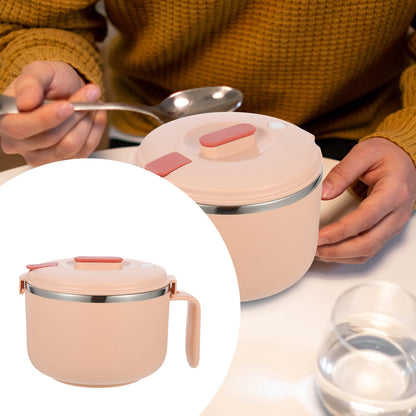 Stainless Steel Bento Bowl Insulated Noodle Container Microwave Ramen Cooker Lid Handle Food Storage Bento Lunch Box