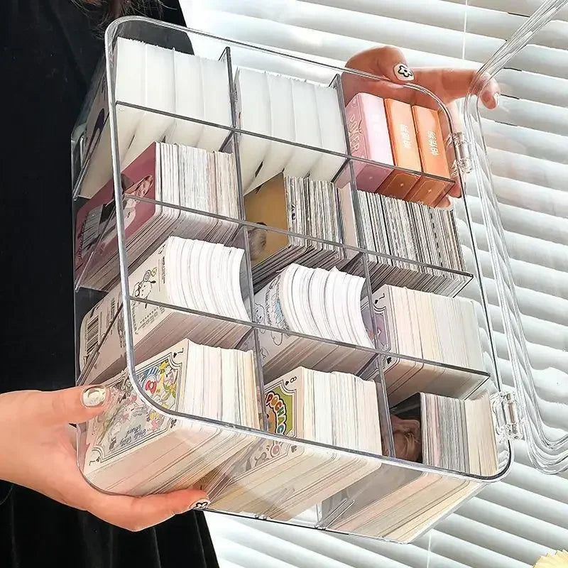 Acrylic Compartment Flip Box – Transparent Photocard Organizer & Display Case for K-Pop Cards, Stationery & Small Items