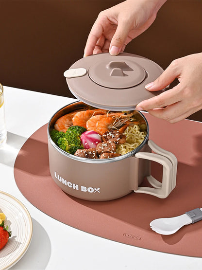 304 Stainless Steel Microwaveable Noodle Bowl – Lightweight Lunch Box with Drainable Lid & Handle